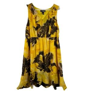 LANE BRYANT Womens Sleeveless Yellow Floral‎ Dress Ruffles - SIZE 18